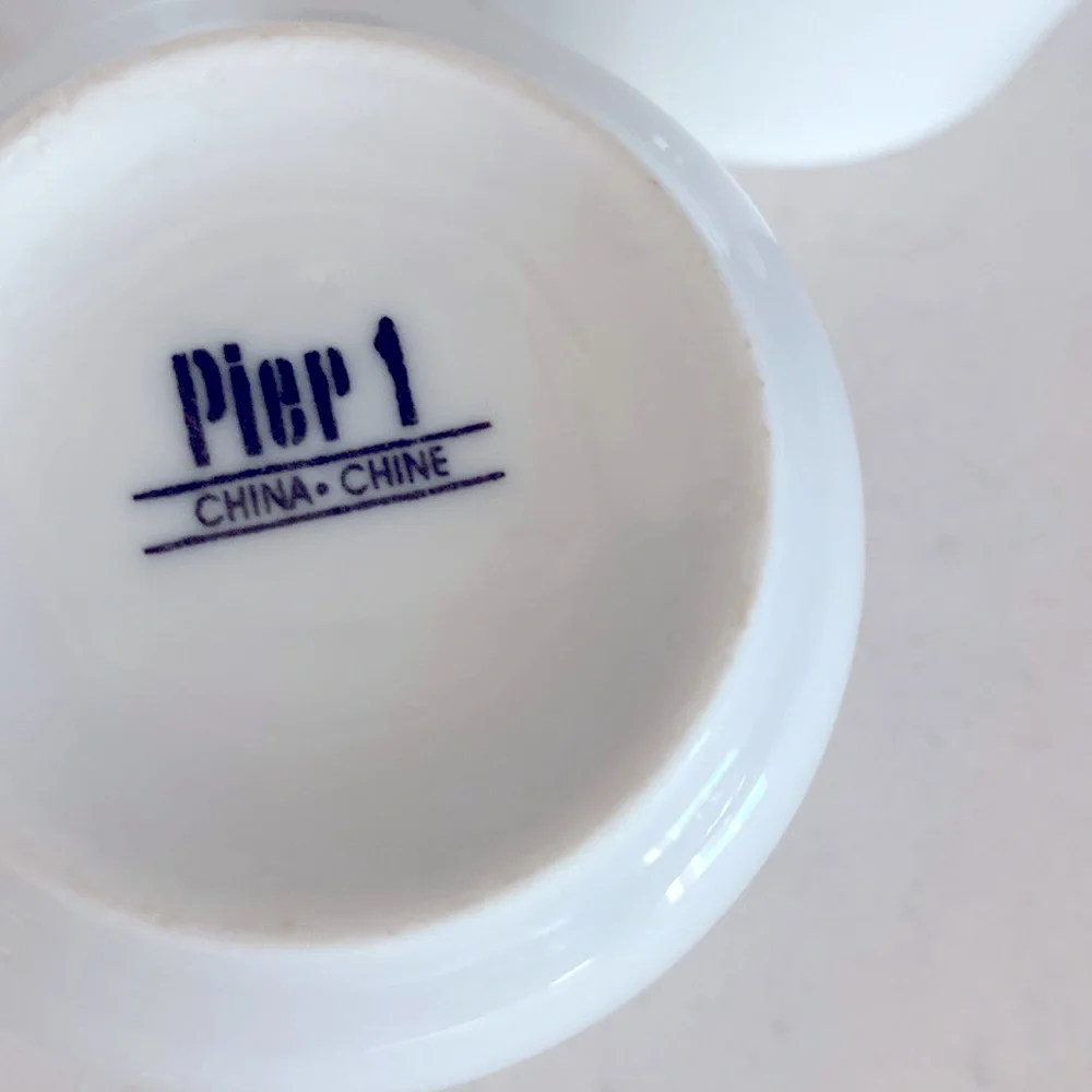Pier 1 Imports Porcelain Tea Set White China Teapot & 4 Cups Classic Decor Asian